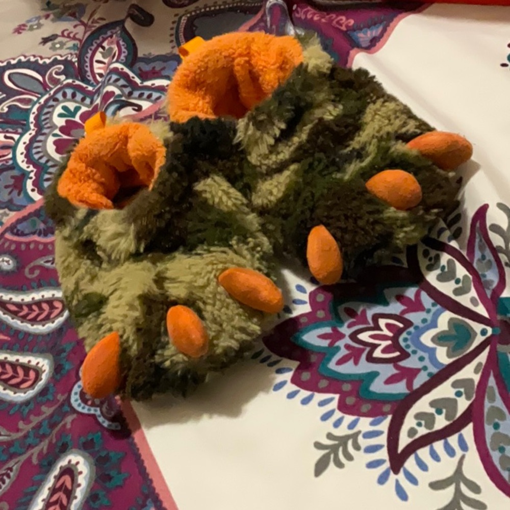 Infant Boys Plush Brown & Orange Camo Monster Claw Slippers Baby Shoes